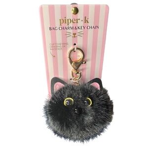 Piper K Black Cat Bag Charm Keychain